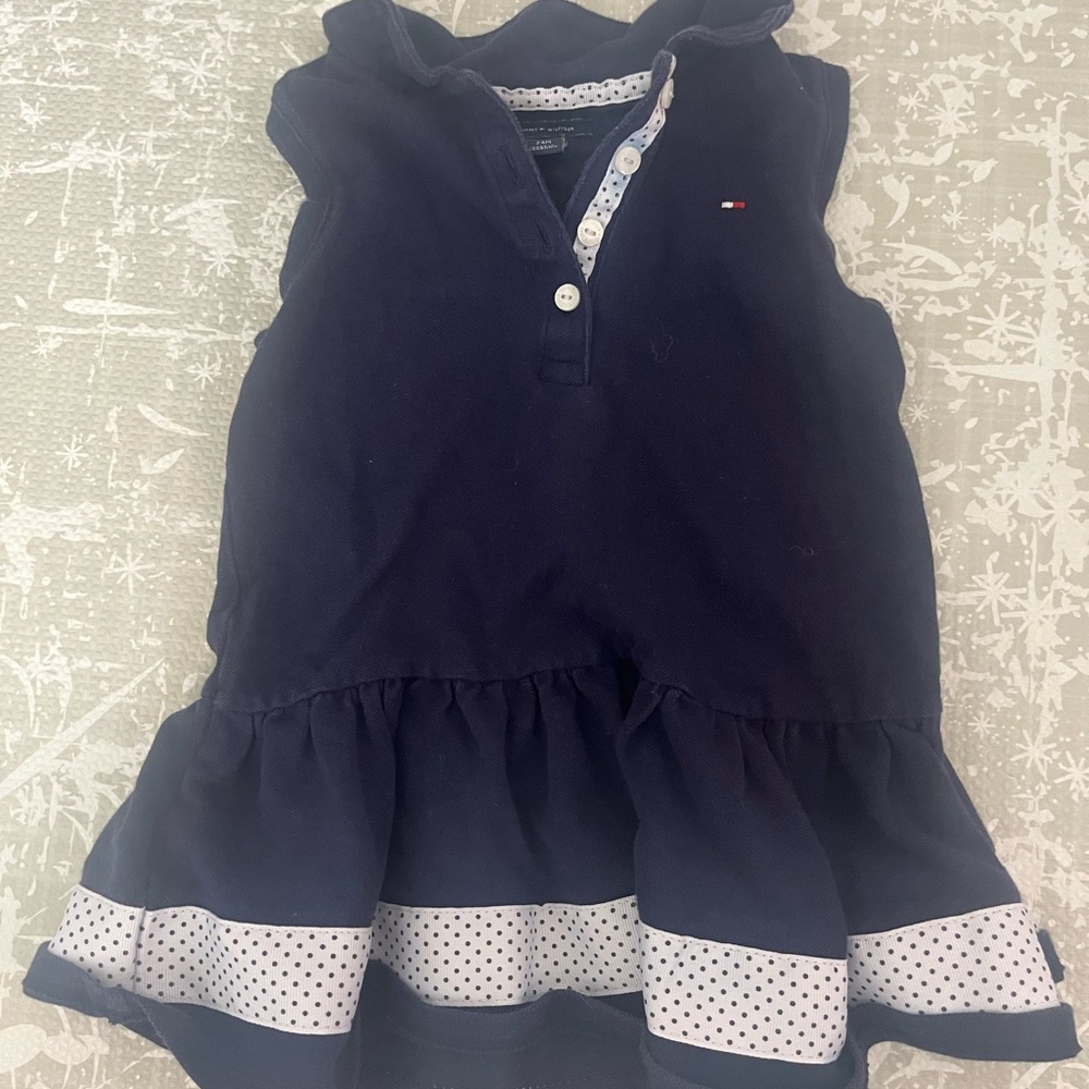 Tommy Hilfiger Navy Blue Sleeveless Polka Dot Trim Dress
